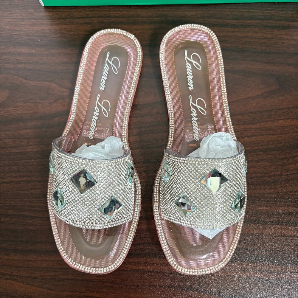 Lauren Lorraine Bianca Rhinestone Slide Sandals Pink Glam Resort 6